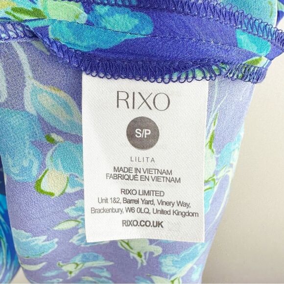 RIXO  Lilita Cobalt Blue Floral‎ Print Silk Mini Dress short Sleeve Sz 6 - Picture 11 of 13